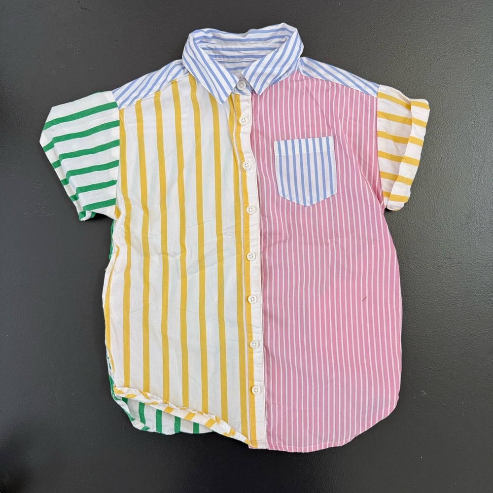 Gap Kids Button Down Collard Shirt Multi Stripes Color